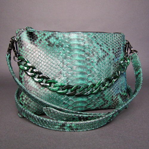 Green Snakeskin Python Leather Crossbody or Clutch Bag