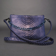Load image into Gallery viewer, Navy Blue Snakeskin Python Leather Crossbody or Clutch Bag
