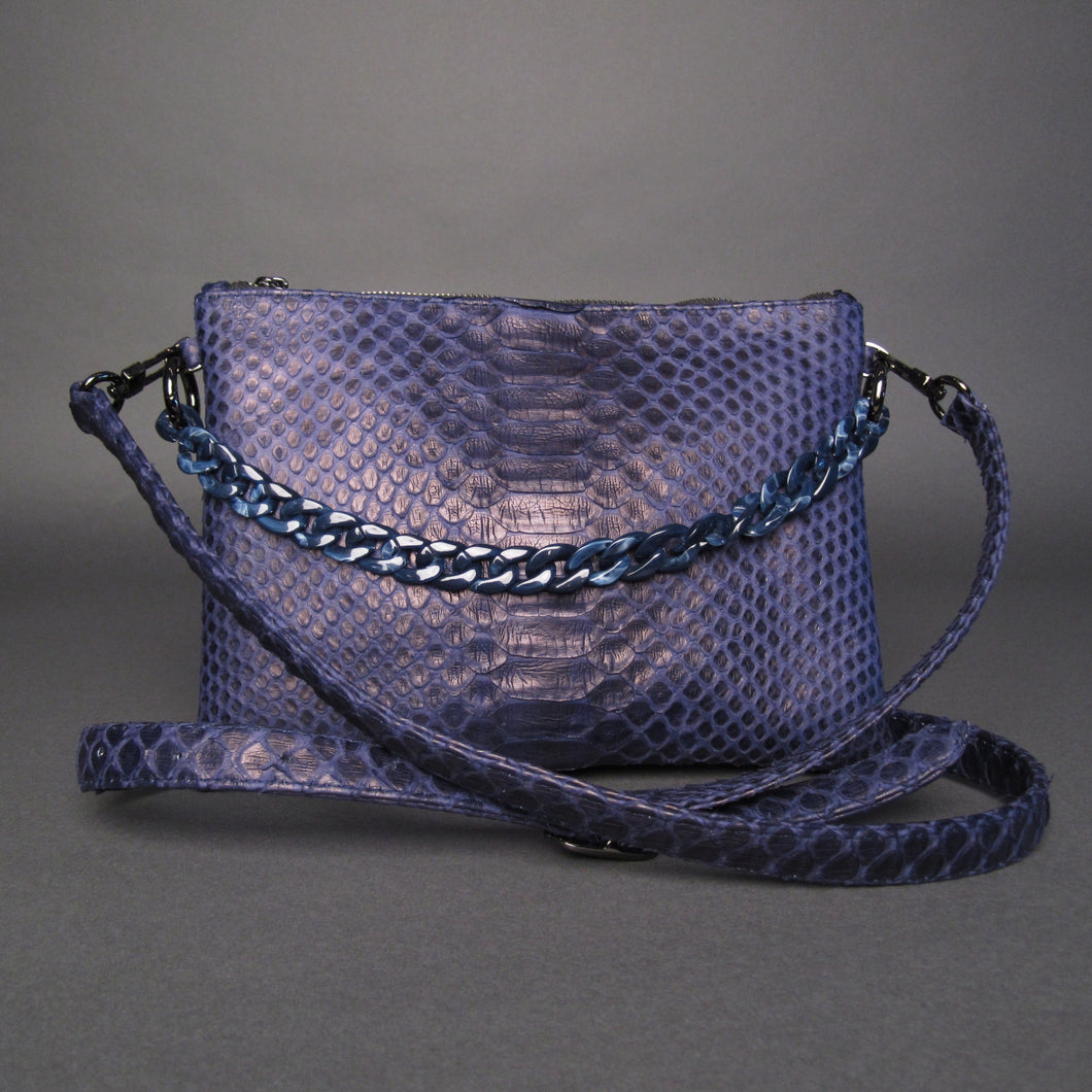 Navy Blue Snakeskin Python Leather Crossbody or Clutch Bag