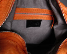 Load image into Gallery viewer, Orange Shoulder Orange Hobo Bag Bottom in Genuine Python Leather interior
