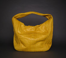 Cargar imagen en el visor de la galería, Hobo Yellow Shoulder Bag in Genuine Python Leather
