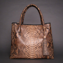 Load image into Gallery viewer, Tan Beige Python Leather Tassel Tote Shoulder bag

