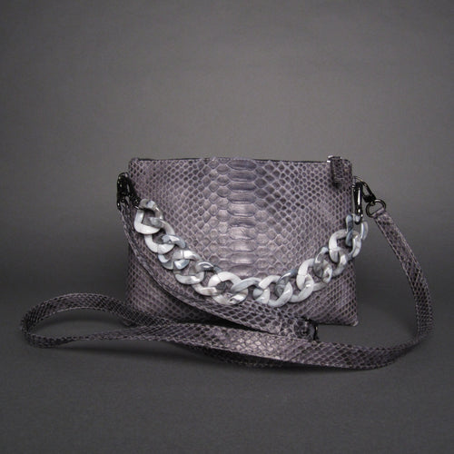 Bee In Style Gray Crossbody Purse in Genuine Python Leather