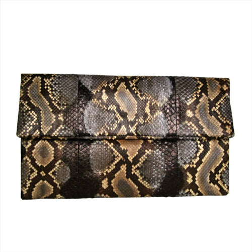 Black Multicolor Python Leather Clutch Bag