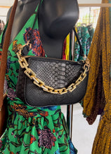 Load image into Gallery viewer, Black pochette gold chain bag
