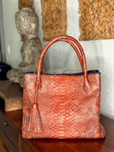 Cargar imagen en el visor de la galería, Tassel Ochre Orange Python Leather Tote Bag
