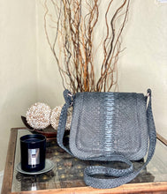 Cargar imagen en el visor de la galería, Grey Stonewash Python Leather Large Crossbody Saddle bag
