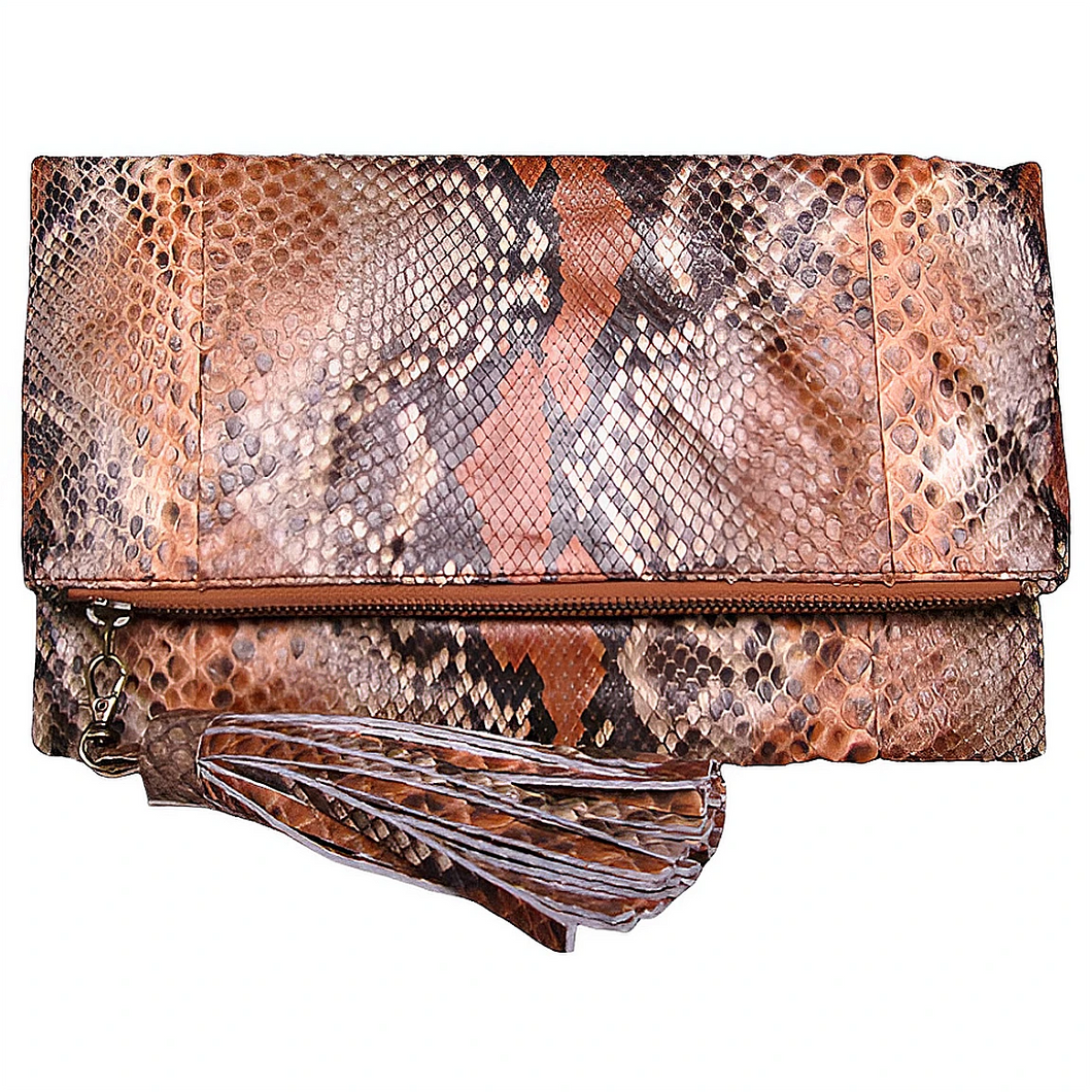Light Brown Leather Tassel Clutch Bag