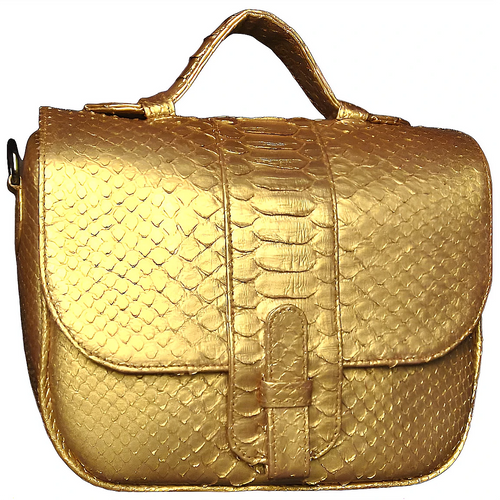 Metallic Gold Snakeskin Leather Small Shoulder bag
