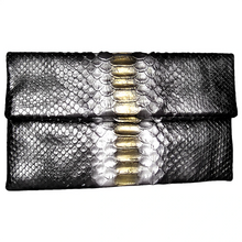 Load image into Gallery viewer, Metallic Black Leather Clutch Bag
