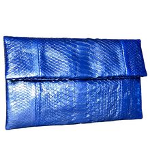Load image into Gallery viewer, Metallic Blue Leather Clutch Bag
