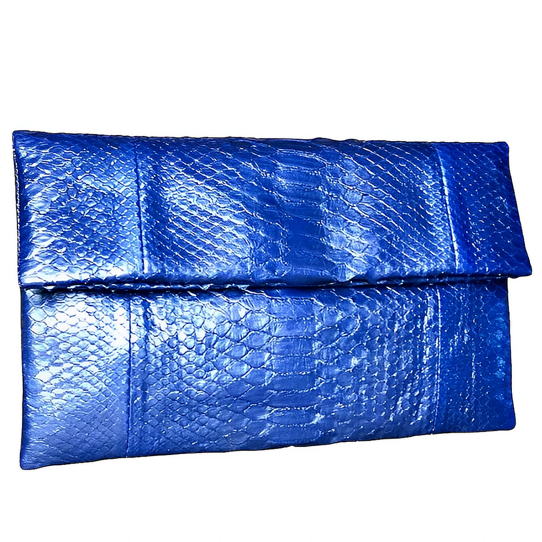Metallic Blue Leather Clutch Bag
