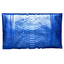 Load image into Gallery viewer, Back Metallic Blue Leather Clutch Bag
