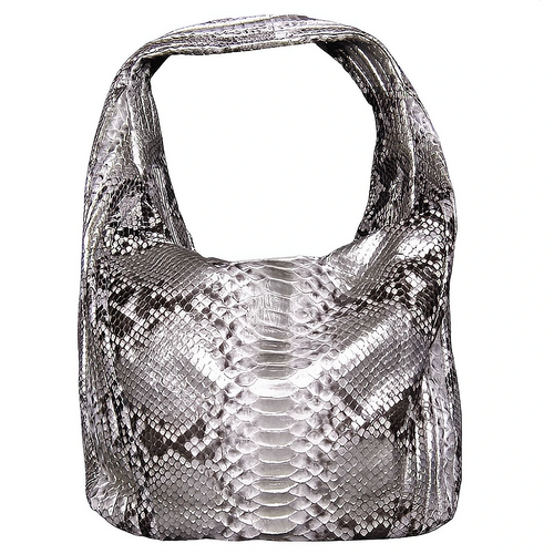 Metallic Silver Leather Hobo Bag
