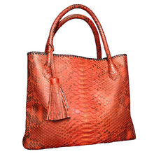 Load image into Gallery viewer, Ochre Orange Leather Tassel Tote Bag
