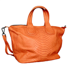 Load image into Gallery viewer, Back Orange Leather Nightingale Tote Bag
