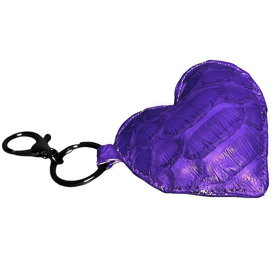 Purple Leather Heart Key Holder and Charm