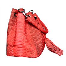 Load image into Gallery viewer, Side Red Stonewash Leather Bucket Shoulder bag
