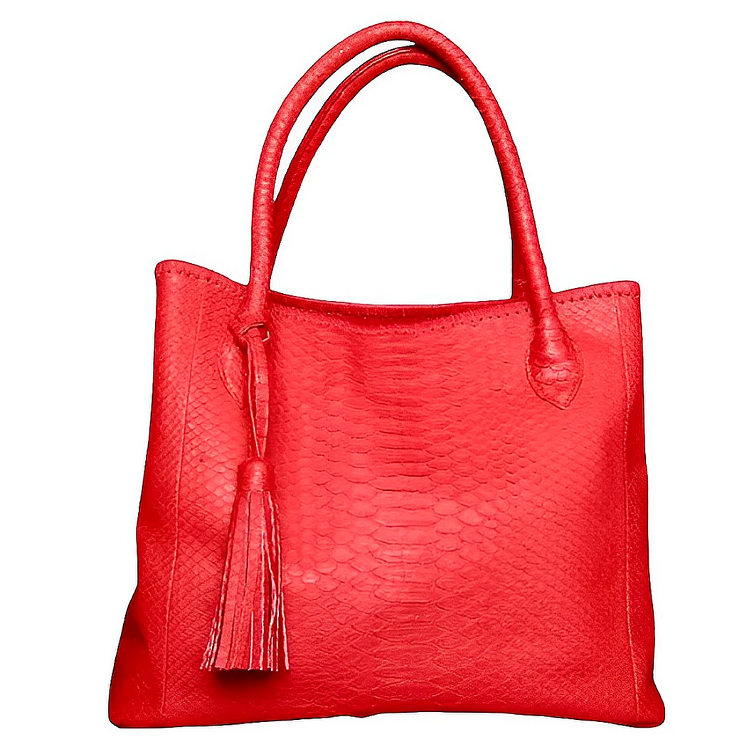 Red Leather Tassel Tote Bag