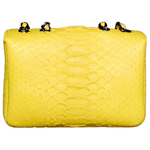 Cargar imagen en el visor de la galería, Back Yellow Leather Shoulder Flap Bag - SMALL
