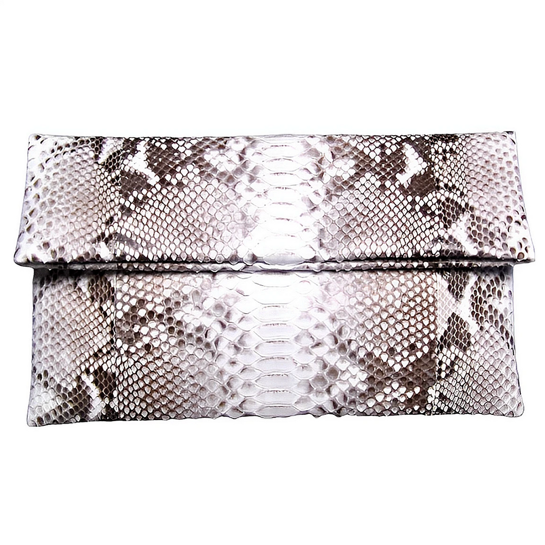 White and Black Leather Clutch Bag