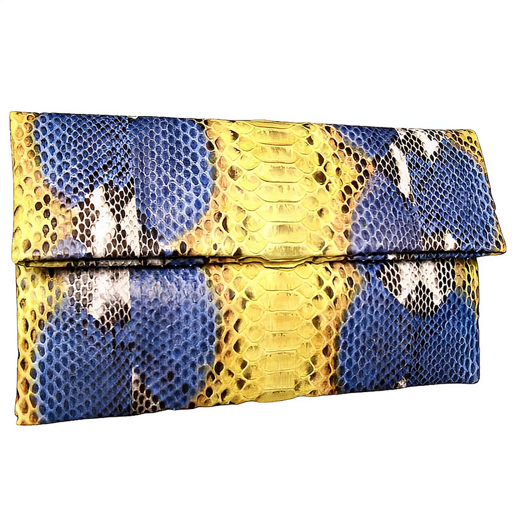 Yellow Blue Leather Clutch Bag