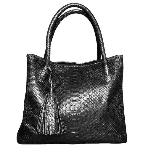 Black Leather Tassel Tote Bag