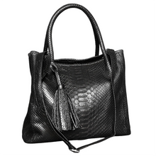 Load image into Gallery viewer, Black Leather Tassel Tote Bag

