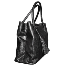 Load image into Gallery viewer, Side Black Leather Tassel Tote Bag

