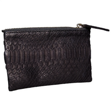 Load image into Gallery viewer, Black Python Leather Zip Pouch
