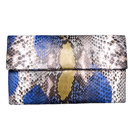 Yellow and Blue Leather Clutch Bag