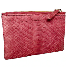 Load image into Gallery viewer, Burgundy Python Leather Zip Pouch
