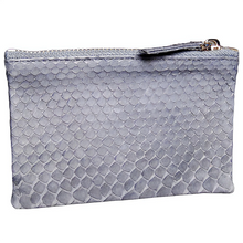 Load image into Gallery viewer, Solid Grey Python Leather Zip Pouch
