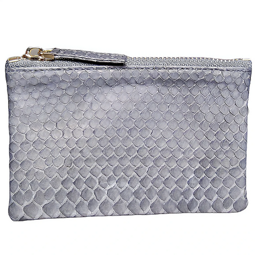 Solid Grey Python Leather Zip Pouch