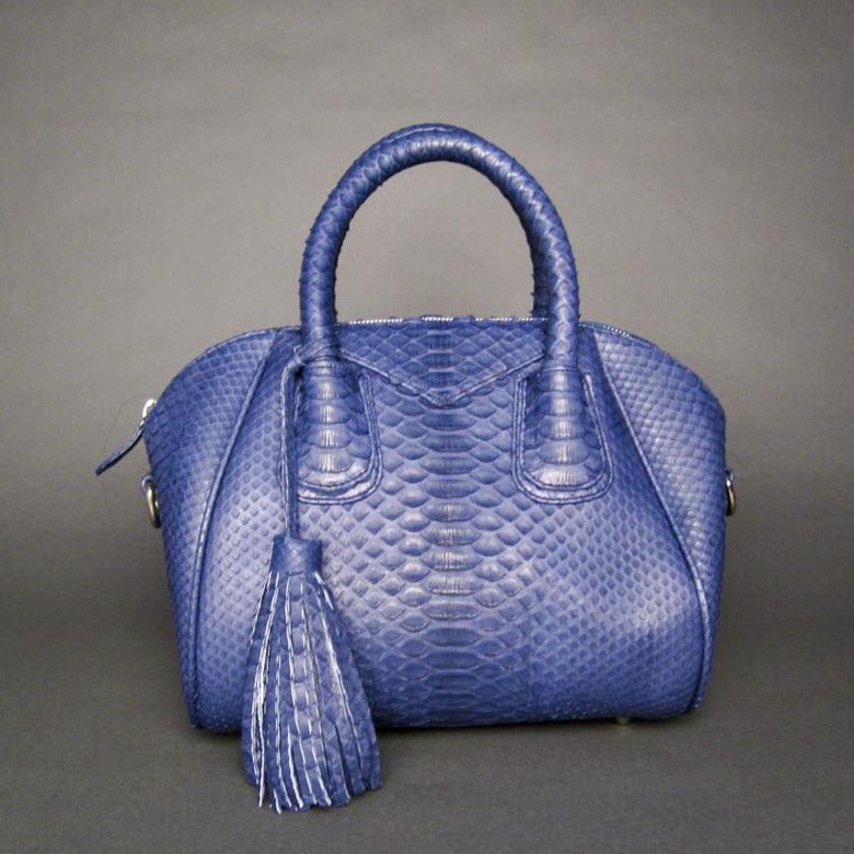 Blue Python Leather Satchel Handbag