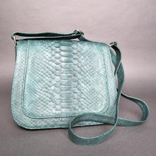 Load image into Gallery viewer, Green Python Leather Large Crossbody Saddle bag
