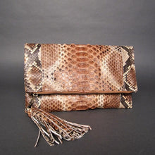 Load image into Gallery viewer, Brown Multicolor Glazed Python Leather Tassel Clutch Bag
