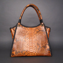 Cargar imagen en el visor de la galería, Orange Ocre Python Leather Structured Tote Shoulder bag
