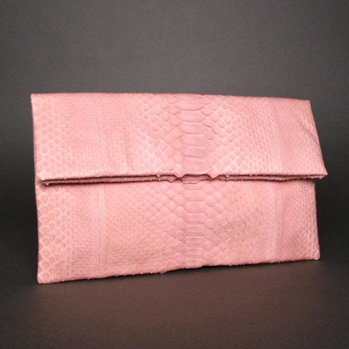 Light Pink Python Leather Clutch Bag