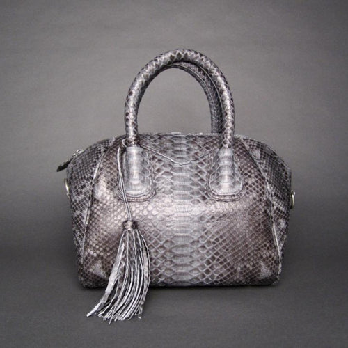 Grey Python Leather Satchel Handbag
