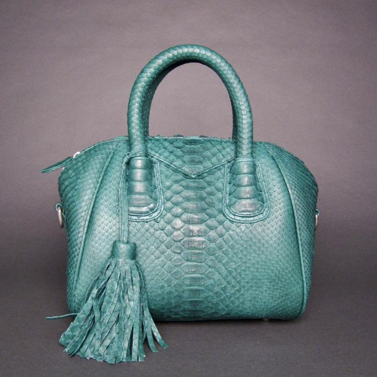 Green Leather Satchel Handbag