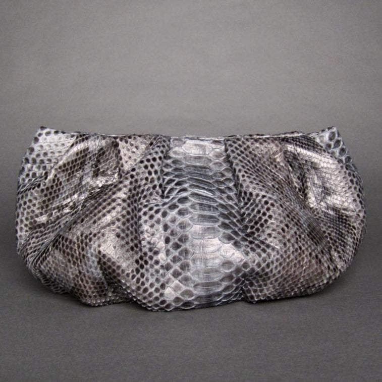 Grey Leather Dumpling Oversized Clutch Shoulder Bag