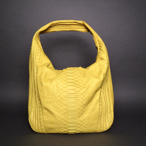 Yellow Stonewash Python Leather Large Hobo Bag