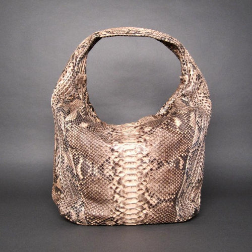 Bee In Style Tan Beige  Motif Python Leather Large Hobo Bag