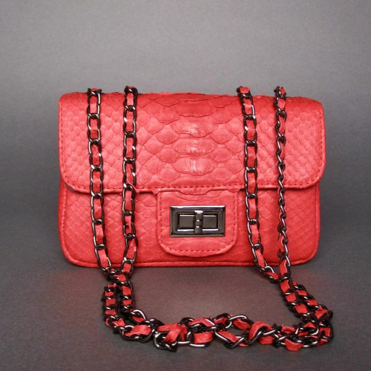 Red Python Leather Small Shoulder Flap Bag
