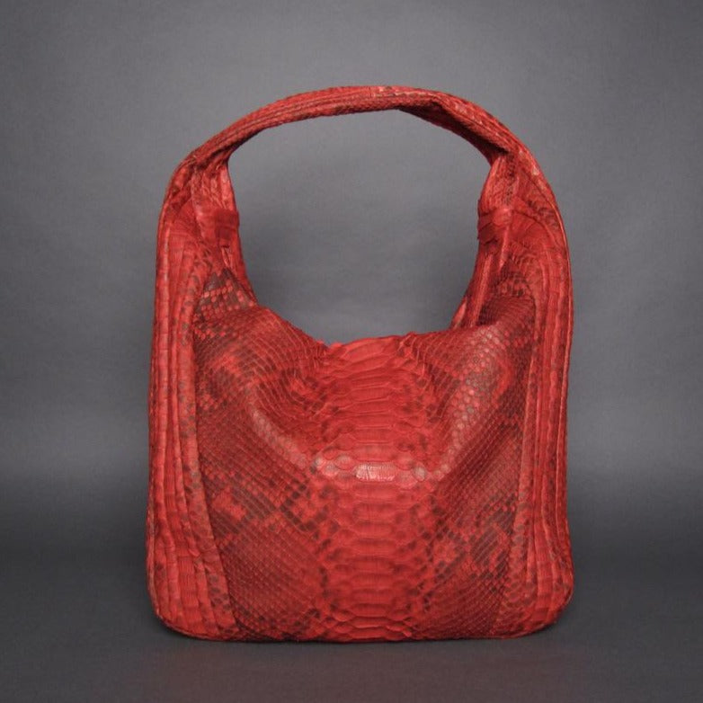 Red  Motif Python Leather Large Hobo Bag