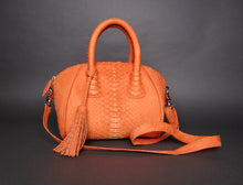 Load image into Gallery viewer, Orange Stonewash Leather Satchel Handbag
