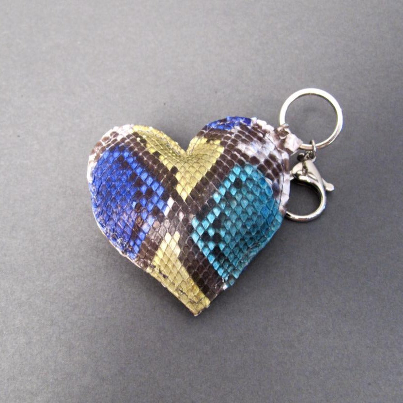 Multicolor Python Leather Heart Key Holder and Charm - Large