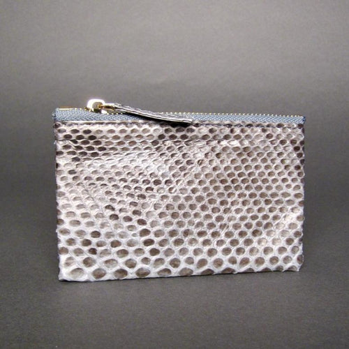 Grey Python Leather Zip Pouch