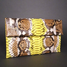 Load image into Gallery viewer, Yellow Multicolor Motif Python Leather Clutch Bag
